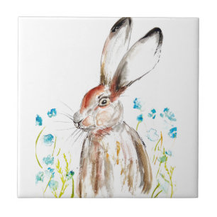 Rabbit Bunny Hare Blommigt Animal Wildlife Cute Kakelplatta