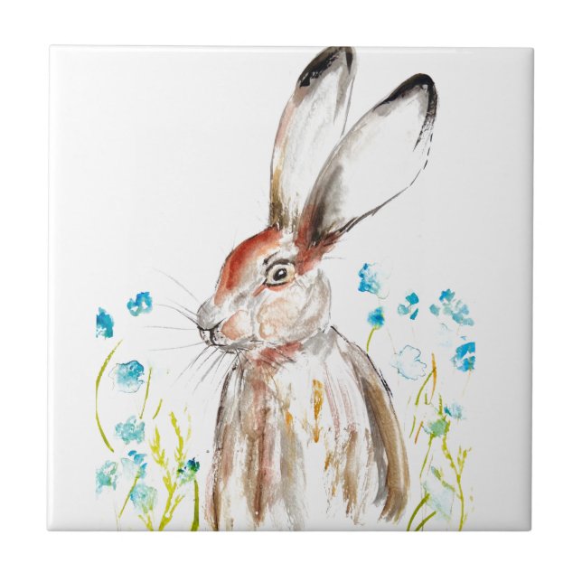Rabbit Bunny Hare Blommigt Animal Wildlife Cute Kakelplatta (Framsidan)