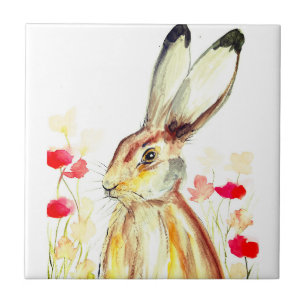 Rabbit Bunny Hare Blommigt Animal Wildlife Cute Kakelplatta