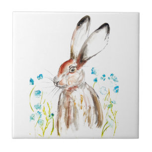 Rabbit Bunny Hare Blommigt Animal Wildlife Cute Kakelplatta