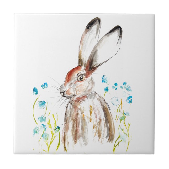 Rabbit Bunny Hare Blommigt Animal Wildlife Cute Kakelplatta (Framsidan)