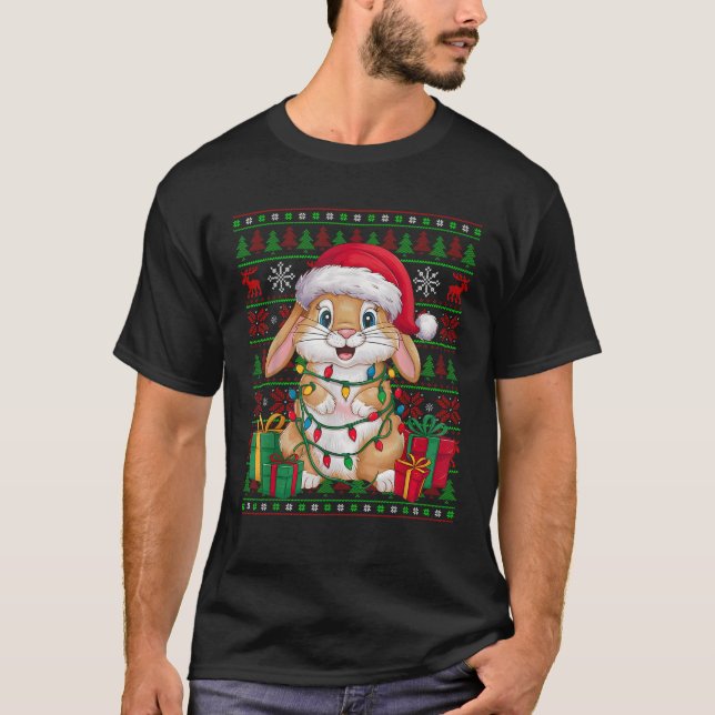 Rabbit Bunny Julafton Ljus Ugly Santa Hat Bunny Ch T Shirt (Framsida)