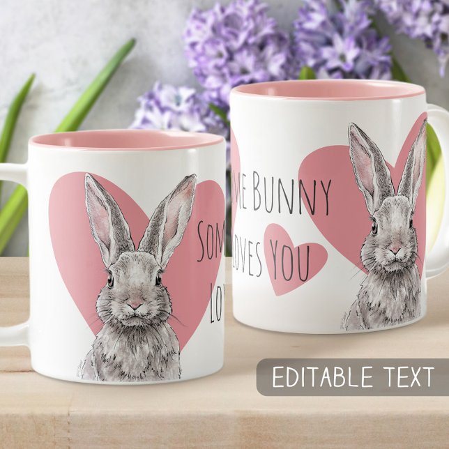 Rabbit Bunny Kärlek Cute Animal Rosa Hearts Funny Två-Tonad Mugg (Skapare uppladdad)