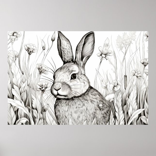 Rabbit Bunny Peacnice Nature Prairie Sketch Art Poster (Framsidan)