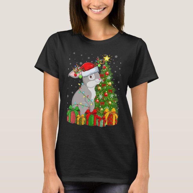 Rabbit Bunny   Xmas Holiday Santa Bunny Christmas  T Shirt (Framsida)