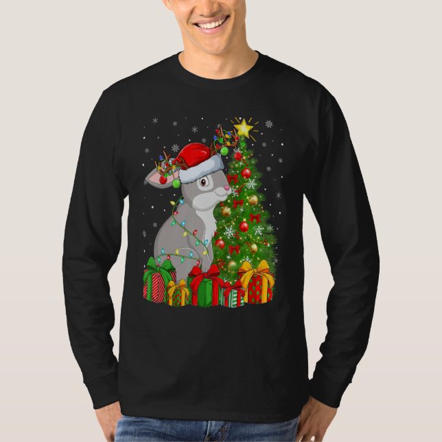 Rabbit Bunny   Xmas Holiday Santa Bunny Christmas  T Shirt (Framsida)