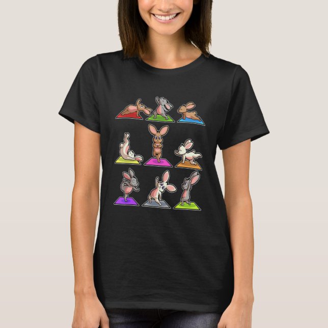 Rabbit Bunny Yoga Poses Sport Gymnastics Ohm Heart T Shirt (Framsida)