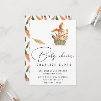 Rabbit carrot Baby Shower Inbjudan Girl rosa