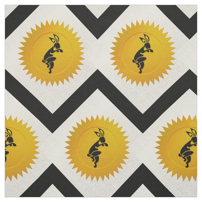 Rabbit Chinese Zodiac | Vit, Guld och svart Tyg (Provkarta)