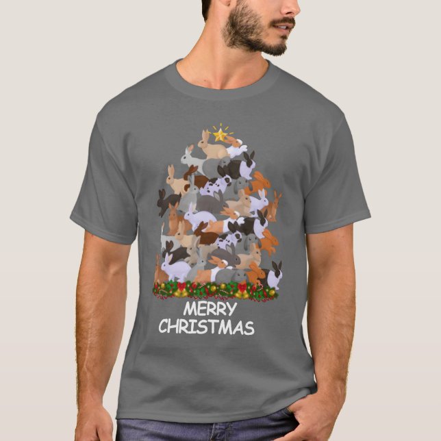 Rabbit Christmasree God jul-gåva T Shirt (Framsida)