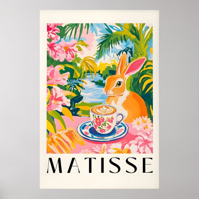 Rabbit Coffee Print Funny Kitchen Art, Matisse Poster (Framsidan)