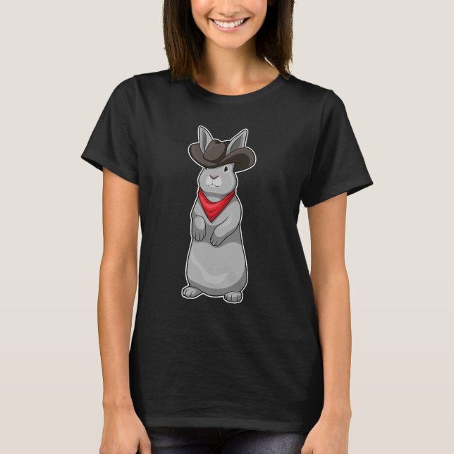 Rabbit Cowboy Cowboyhatt T Shirt (Framsida)