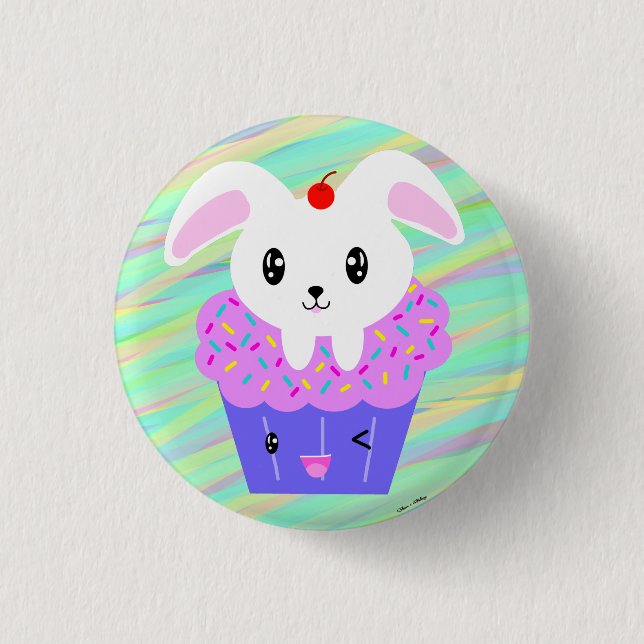 Rabbit Cupkaka Cute Kawaii Pastel Rainbow Knapp (Framsida)