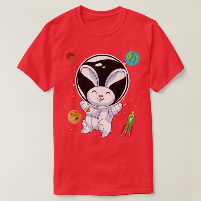 Rabbit Cute Animal Rocket Planets Scientist Astron T Shirt (Design framsida)