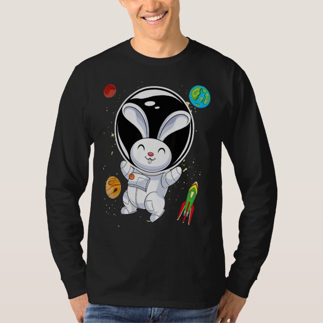 Rabbit Cute Animal Rocket Planets Scientist Astron T Shirt (Framsida)
