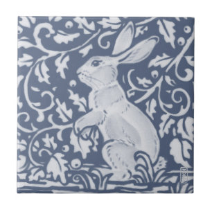 Rabbit Denim Blue White Botanical Dedham Delft  Kakelplatta