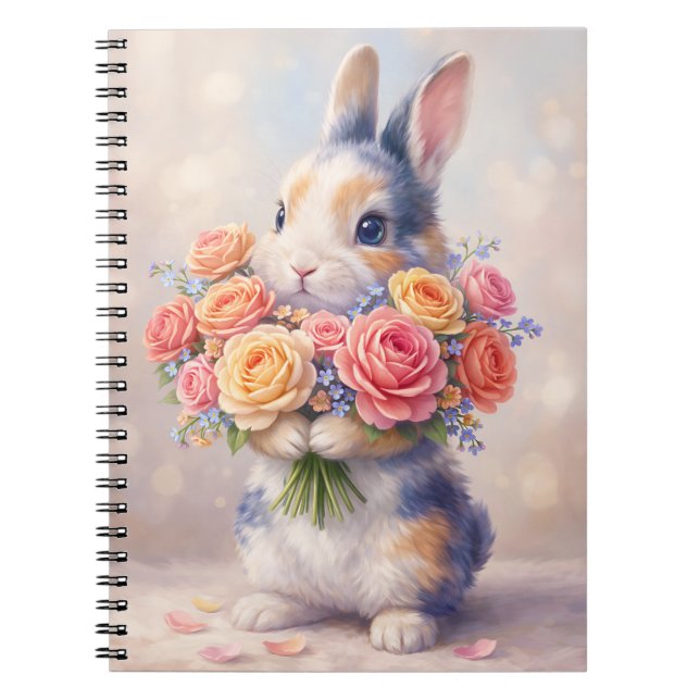 Rabbit design notebook with flowers / spiral noteb anteckningsbok (Framsidan)