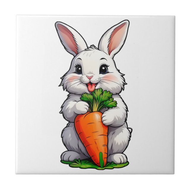 Rabbit Eating Carrot Kakelplatta (Framsidan)