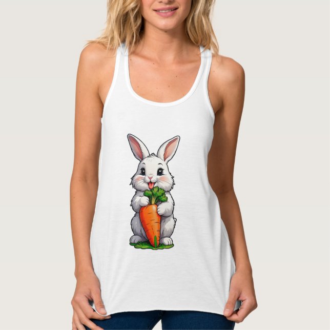 Rabbit Eating Carrot Linne Med Racerback (Framsida)