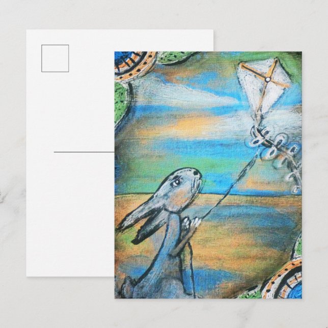 Rabbit Flies a Kite Vykort (Fram/baksida)