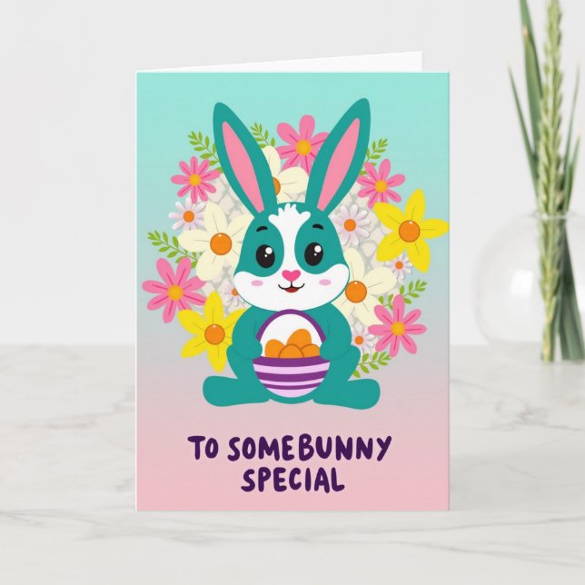 Rabbit Floral Basket Design Card Kort (Framsida)