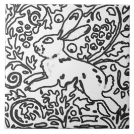 Rabbit Foliage Black White Teckning Woodland Anima Kakelplatta