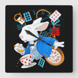 Rabbit Gift  Alice i Wonderland - Vit kanin Fyrkantig Klocka
