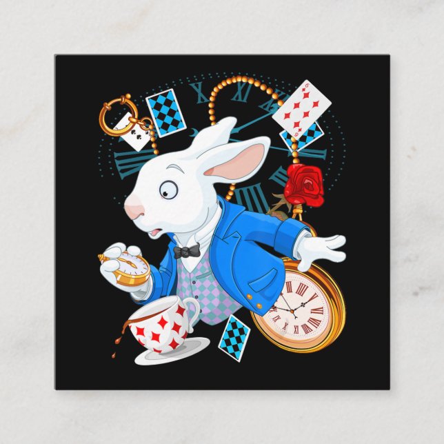 Rabbit Gift| Alice i Wonderland - Vit kanin Fyrkantigt Visitkort (Framsida)