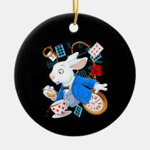 Rabbit Gift Alice i Wonderland - Vit kanin Julgransprydnad Keramik