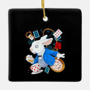 Rabbit Gift  Alice i Wonderland - Vit kanin Julgransprydnad Keramik