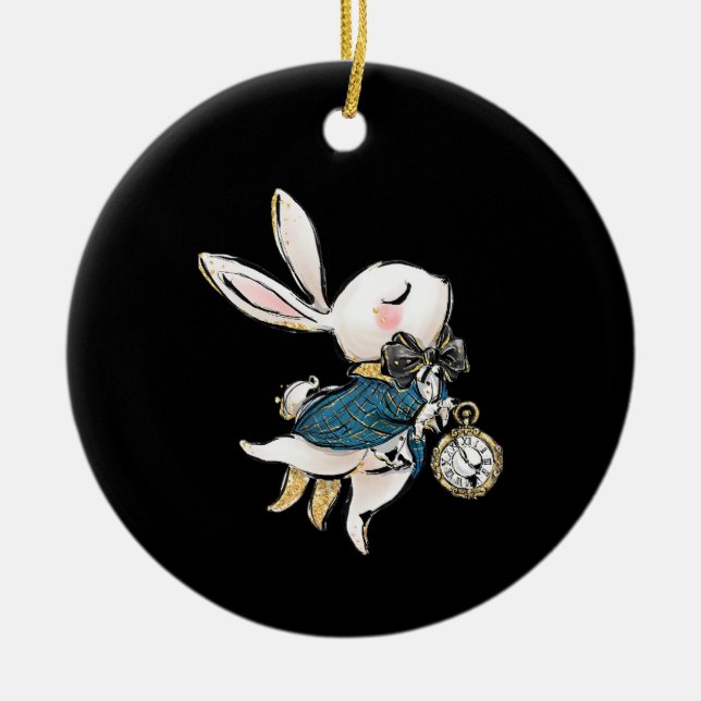 Rabbit Gift | Alice i Wonderland White Rabbit Julgransprydnad Keramik (Framsidan)