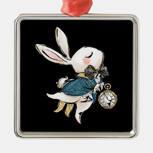 Rabbit Gift | Alice i Wonderland White Rabbit Julgransprydnad Metall (Framsidan)