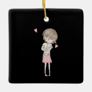 Rabbit Gift Cute Little Girl & Bunny Rabbit Rosa Julgransprydnad Keramik