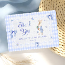 Rabbit Gingham Bunny Baby Shower Thank You  Card