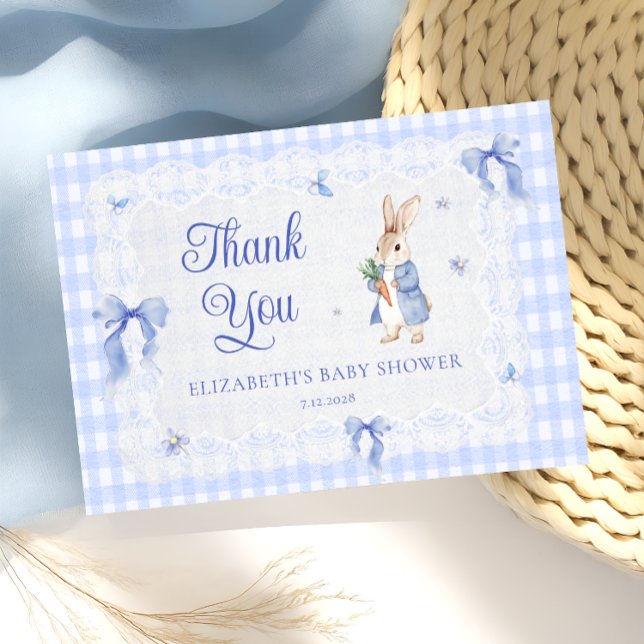 Rabbit Gingham Bunny Baby Shower Thank You  Card Kort (Skapare uppladdad)