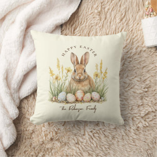 Rabbit glad påsk Cute Blommigt Vår Kudde