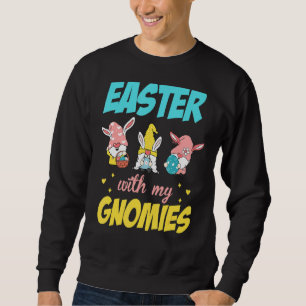 Rabbit Gnome Påskägg som jagar Bunny Påsk med Lång Ärmad Tröja
