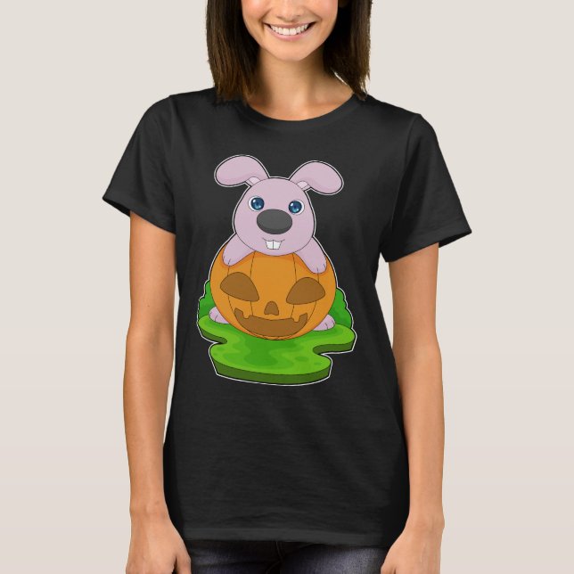 Rabbit Halloween Pumpkin T Shirt (Framsida)