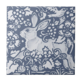 Rabbit Hare Denim Blue Botanical Dedham Delft Kakelplatta