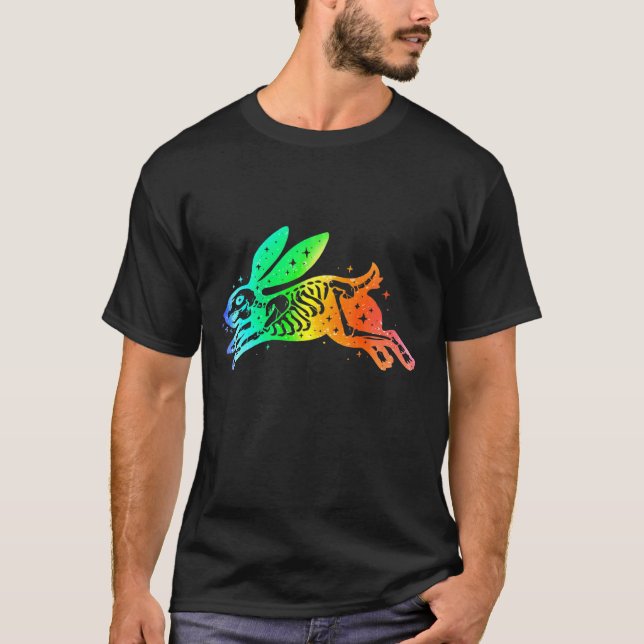 Rabbit Hare Skeleton Jumping Colorful Esoteric Lin T Shirt (Framsida)