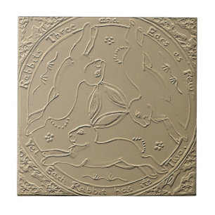 Rabbit Hare Trio Ancient Art Mystical Tan Påsk Kakelplatta