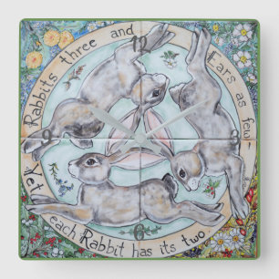 Rabbit Hare Trio Four Seasons Clock Ljust grönt Fyrkantig Klocka