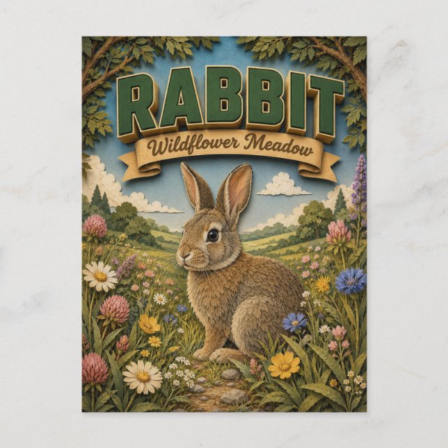 Rabbit Hare Wildflower Meadow POPCUT Vykort (Framsida)