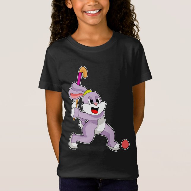 Rabbit Hockey Hockey stick T Shirt (Framsida)