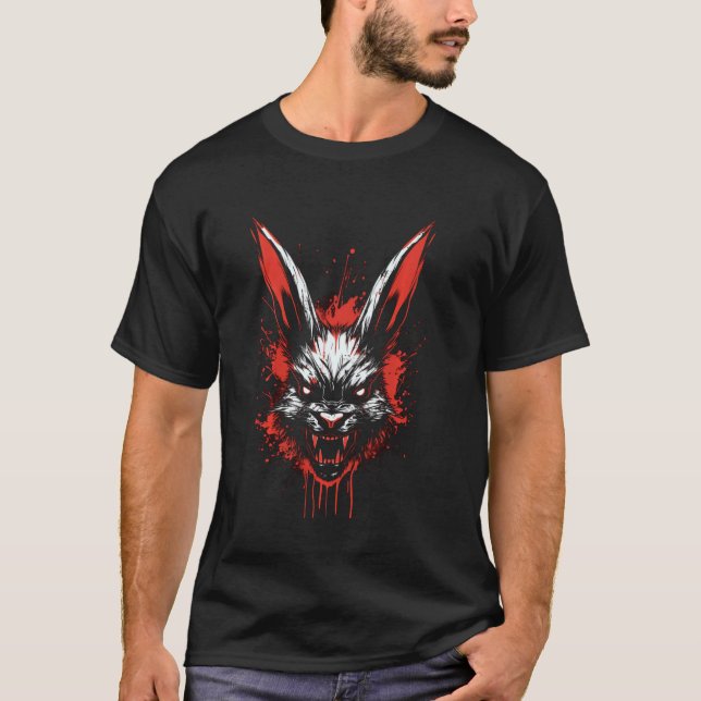 Rabbit Horror Halloween Costume Scary Bunny Outfit T Shirt (Framsida)