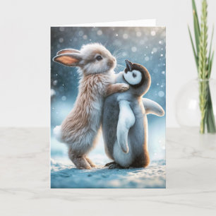 Rabbit Hugger a Penguin Helgkort