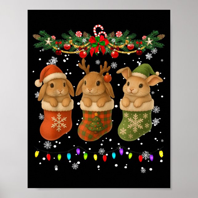 Rabbit In Christmas Socks Lights Rabbit Xmas  Poster (Framsidan)