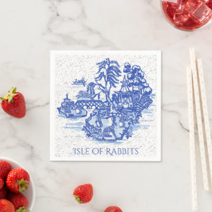 Rabbit Island Blue Willow Antique Asian Mönster Pappersservett
