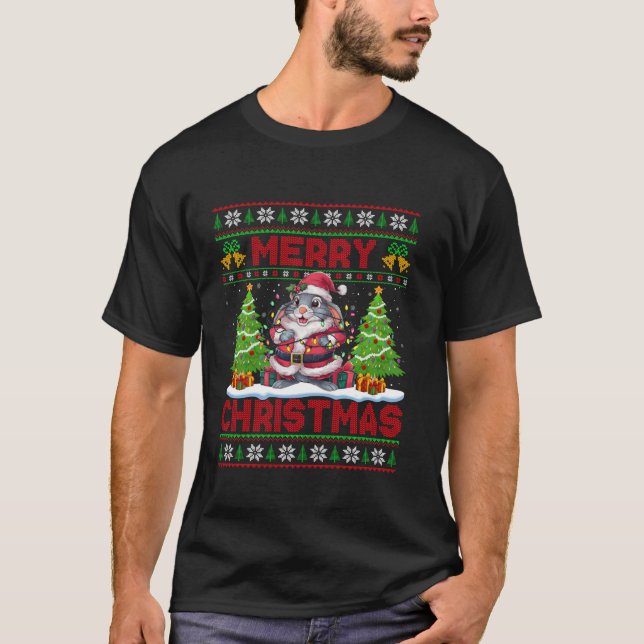 Rabbit Julafton Träd Ljus Ugly Santa Rabbit Christ T Shirt (Framsida)