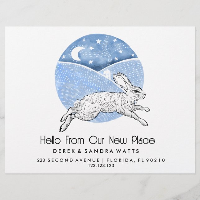 Rabbit  Lino Style Change of Address Card  Reklamblad (Framsidan)